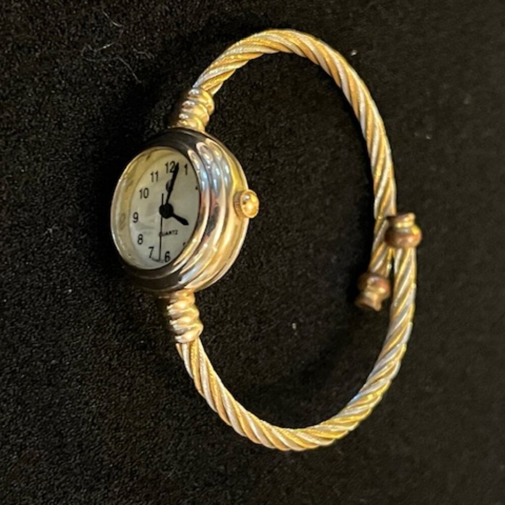 CHARMING CHARLIE | Two-tone Stretch Bangle Watch-NEW Battery-EUC